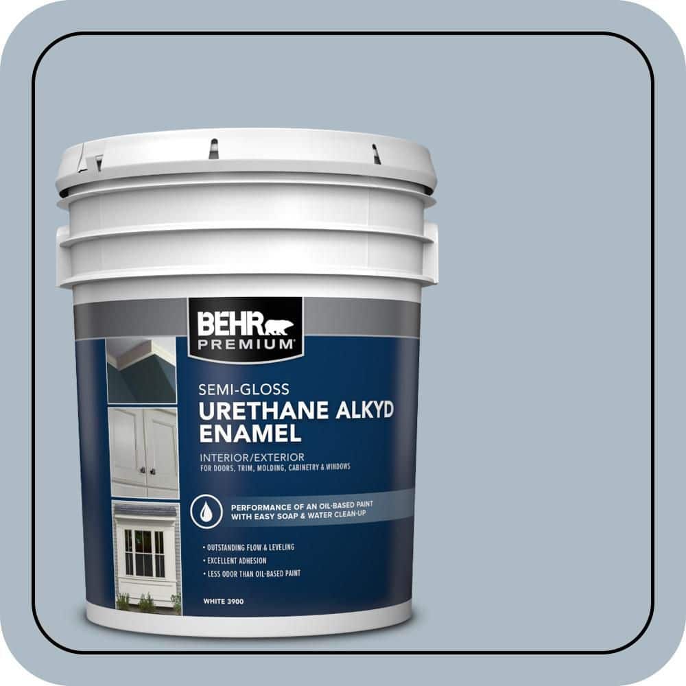 BEHR PREMIUM 5 gal. #PPU14-12 Hazy Skies Urethane Alkyd Semi-Gloss Enamel Interior/Exterior Paint