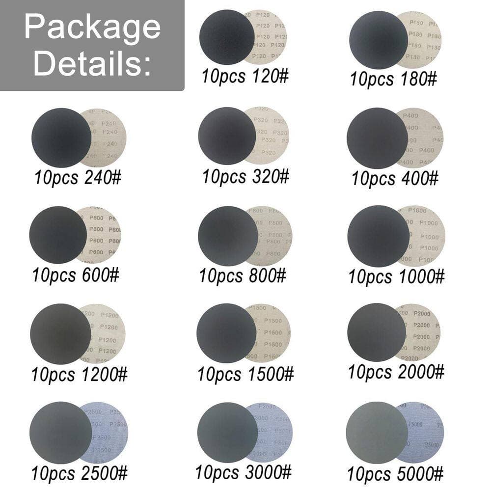 LAIFUCAM 3 in. Sanding Discs with Assorted 120 to 5000 Grit Wet Dry Silicon Carbide Hook and Loop Sandpaper 140-Pieces Pack (2)