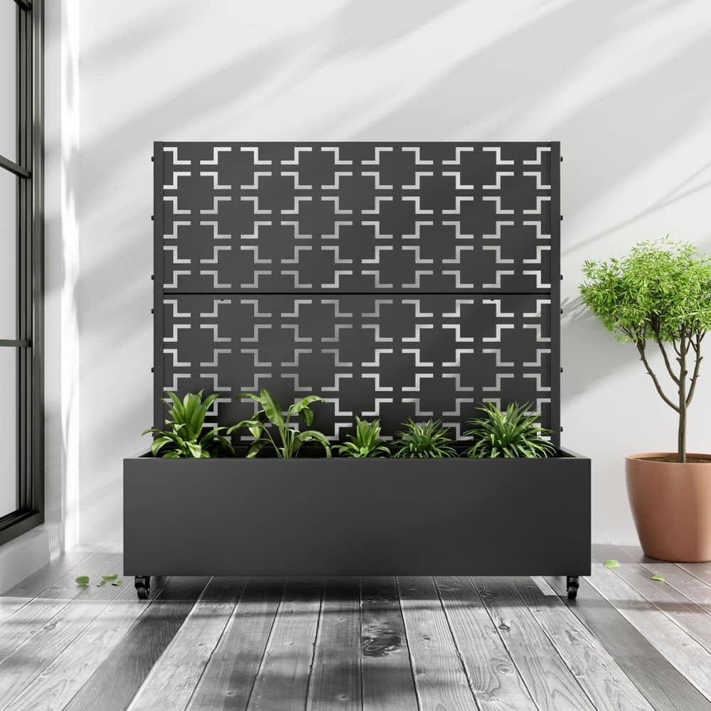 Lumioca 46.8 In. H x 46.8 In. W Black Metal Rectangle Outdoor Raised Garden Bed With square Climbing Frame Wall Decor. (1)