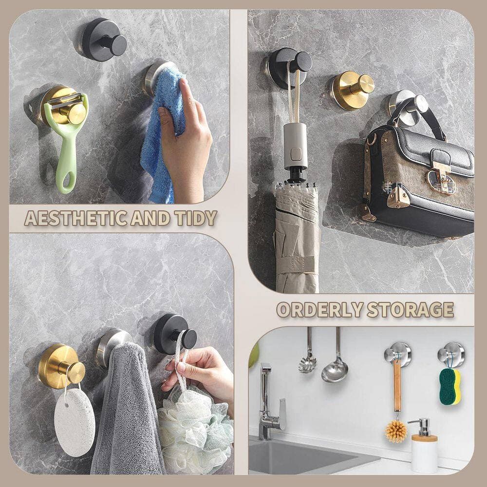 Wudkey 4 Pack Stainless Steel Suction Cup Hooks in Brushed Silver 15lb Hold for Shower, Glass, Mirror (3)
