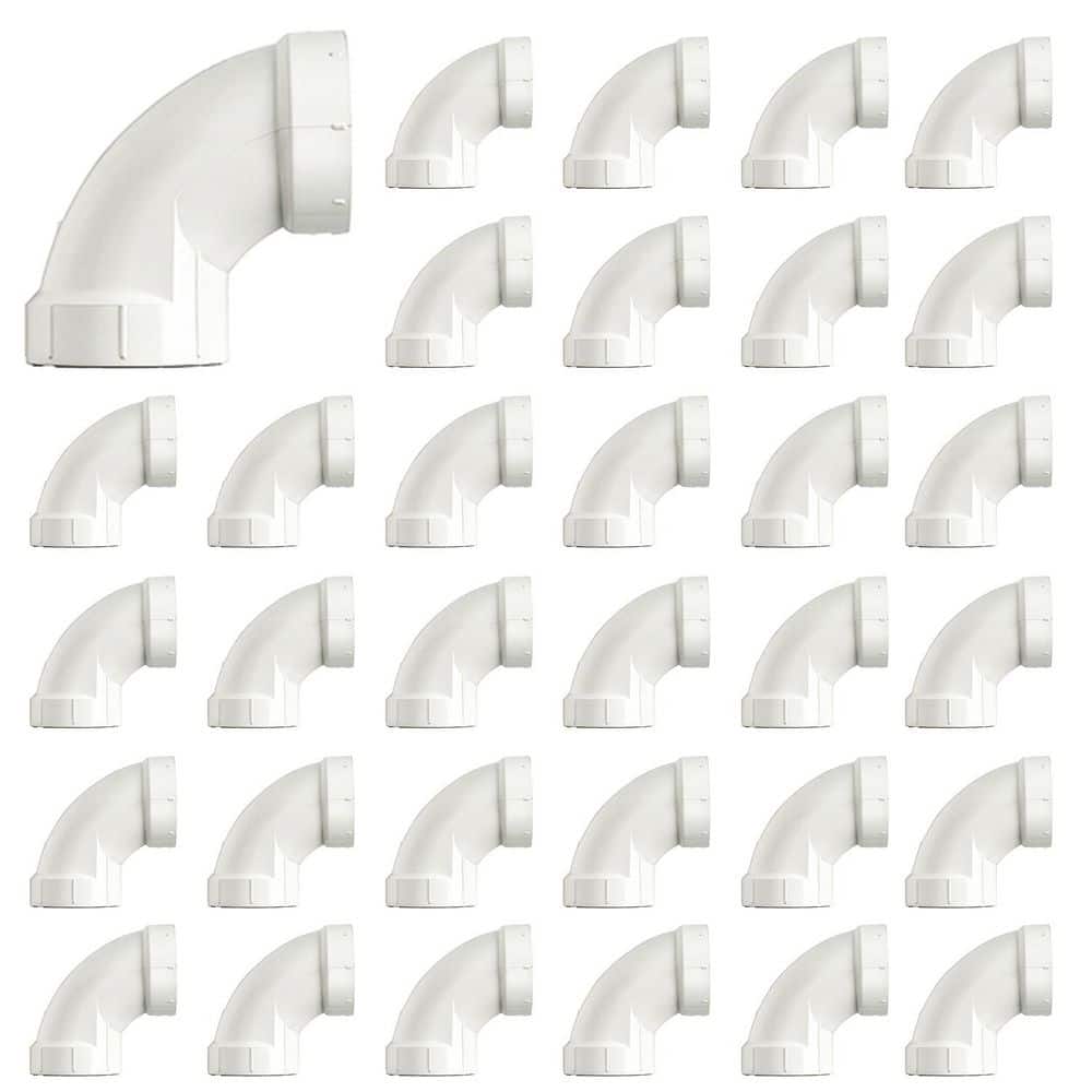 PLUMBFLEX 2 in. White Rigid PVC DWV 1/4 Bend 90° Elbow, 0.21 ft. Long, Hub x Hub, Schedule 40 (25 Pack) (1)