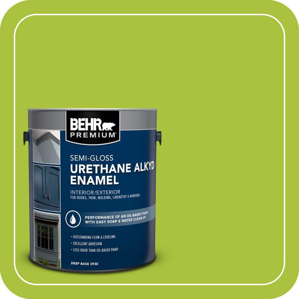 BEHR PREMIUM 1 gal. #S-G-410 Green Crush Urethane Alkyd Semi-Gloss Enamel Interior/Exterior Paint (1)