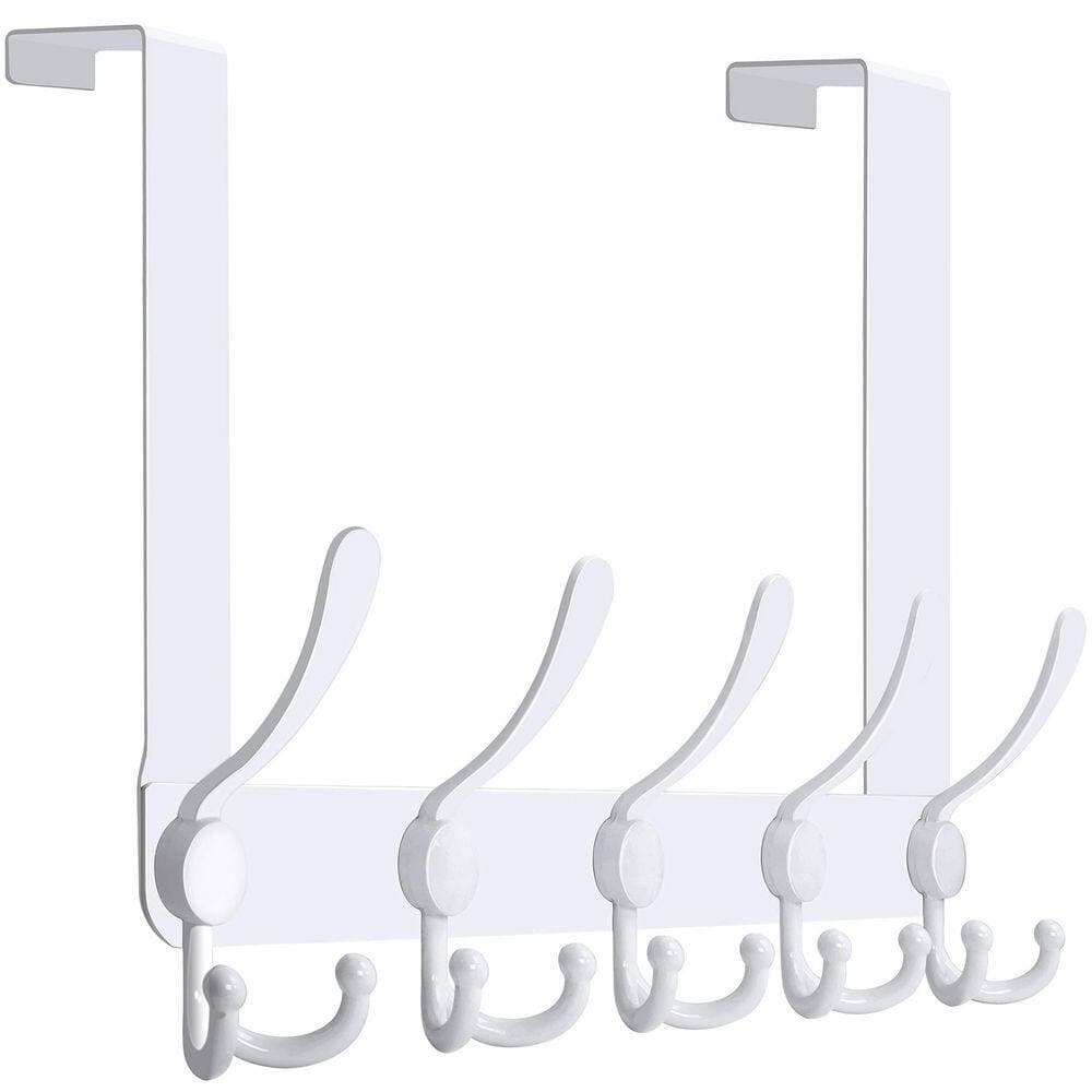 NVNOO 16.75 in. Over The Door Hooks Rack with 5-Tri Hooks for Hanging for Bathroom Hanging, White (1-Pack)