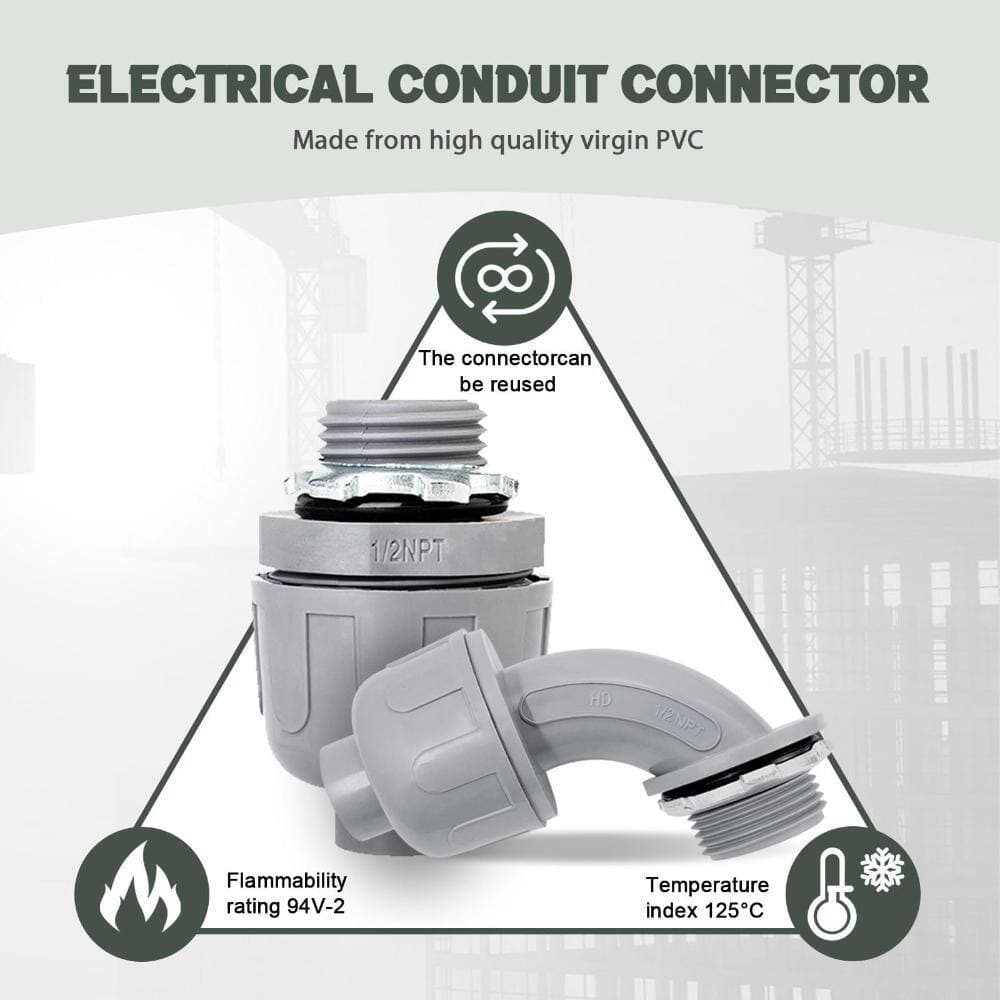 Unbranded 1/2 in 90-Degree Liquid-Tight PVC Conduit Connectors 15-Pack Non-Metallic Flexible Electrical Fittings (3)