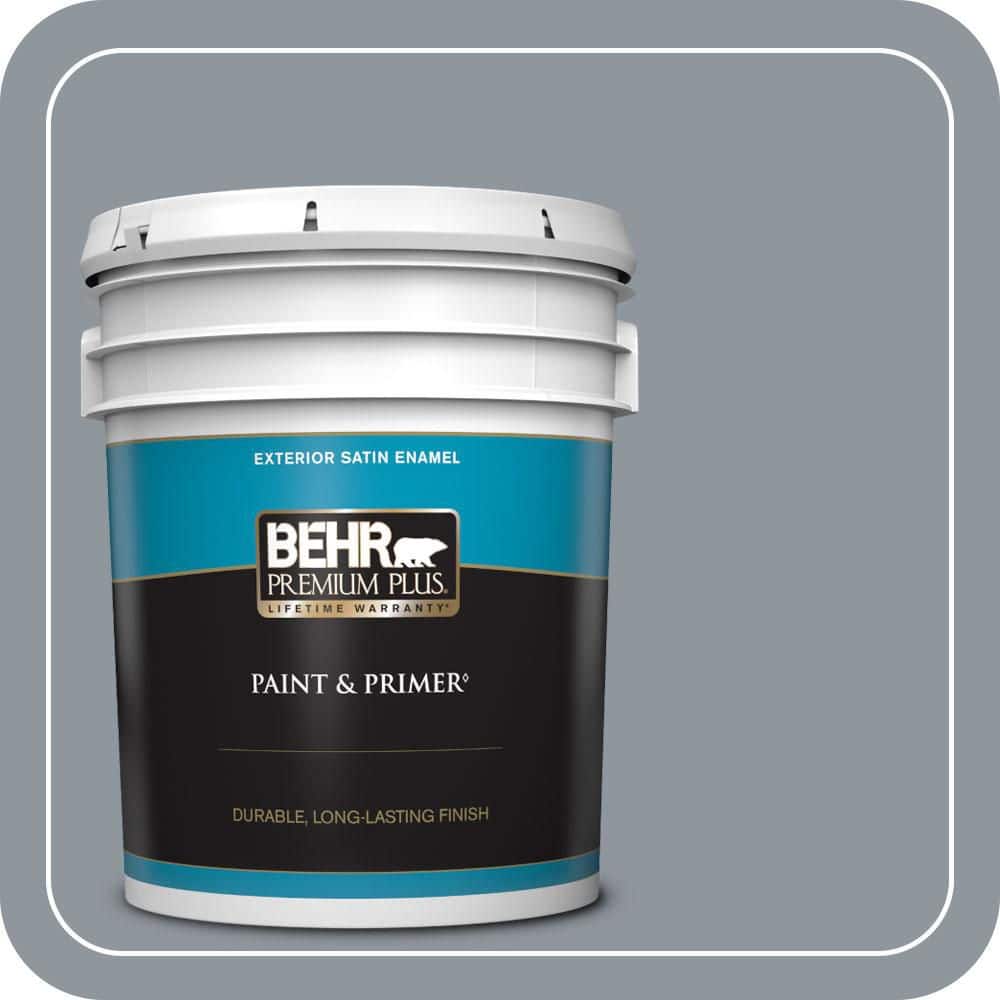BEHR PREMIUM PLUS 5 gal. #MQ5-21 Radiant Silver Satin Enamel Exterior Paint & Primer