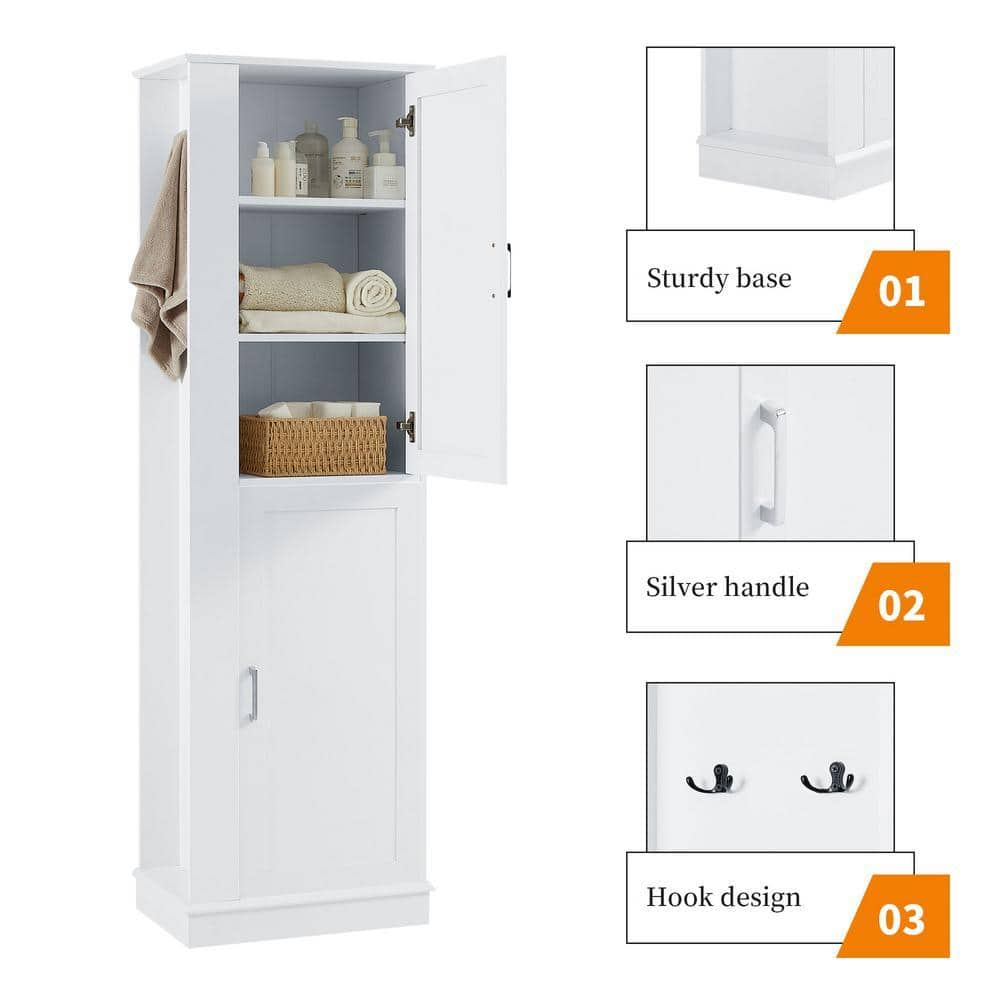 COWLOWN 21 in. W x 14 in. D x 68 in. H Bathroom White Linen Cabinet (3)