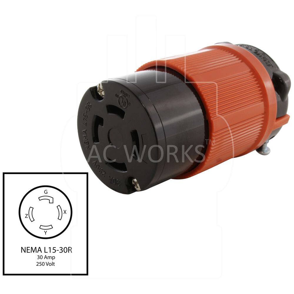 AC WORKS NEMA L15-30R 3-Phase 30A 250V 4-Prong Locking Female Connector UL C-UL Approval (2)