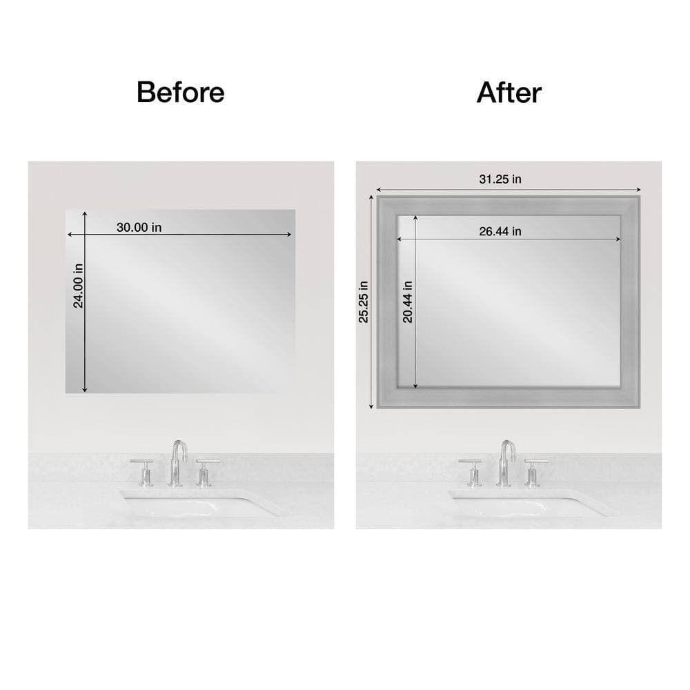 Amanti Art Mirror Makeover Vista Brushed Nickel 25.25 in. W x 31.25 in. H Bathroom Mirror Frame Border Kit-Fits a 24x30 mirror (2)