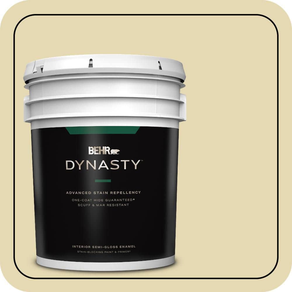 BEHR DYNASTY 5 gal. #MQ3-42 Honey Mist One-Coat Hide Semi-Gloss Enamel Interior Stain-Blocking Paint & Primer
