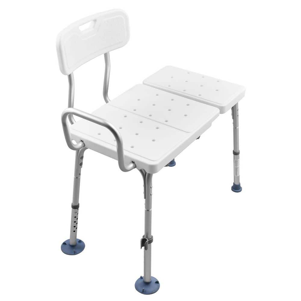 Tahanbath 19.3 in. W Free-standing 400 lbs. Tub Transfer Bench Walk In Shower Seat with Backrest and Shower Curtain Slot in White (1)