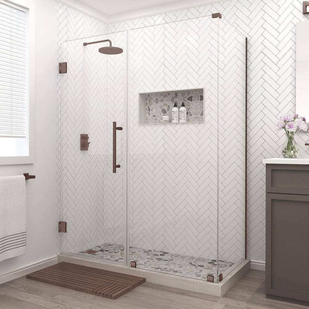 Aston Bromley 64.25 in. to 65.25 in. x 36.375 in. x 72 in. Frameless Corner Hinged Shower Door in Bronze (3)