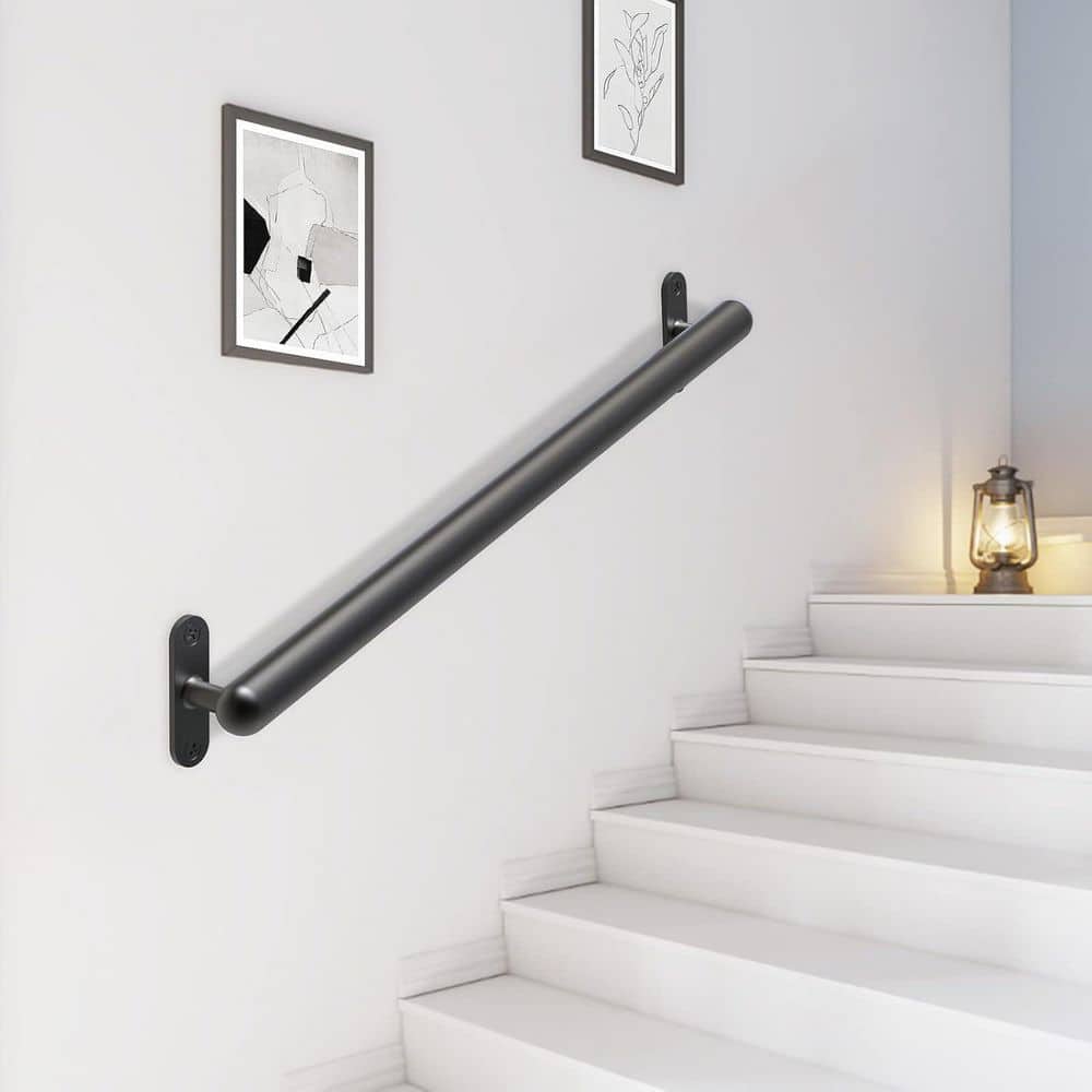 Afoxsos 26 in. Wall Mount Metal Handrail Non-Slip Safety Grab Handle Indoor Outdoor Staircase Grab Bar Black (2)