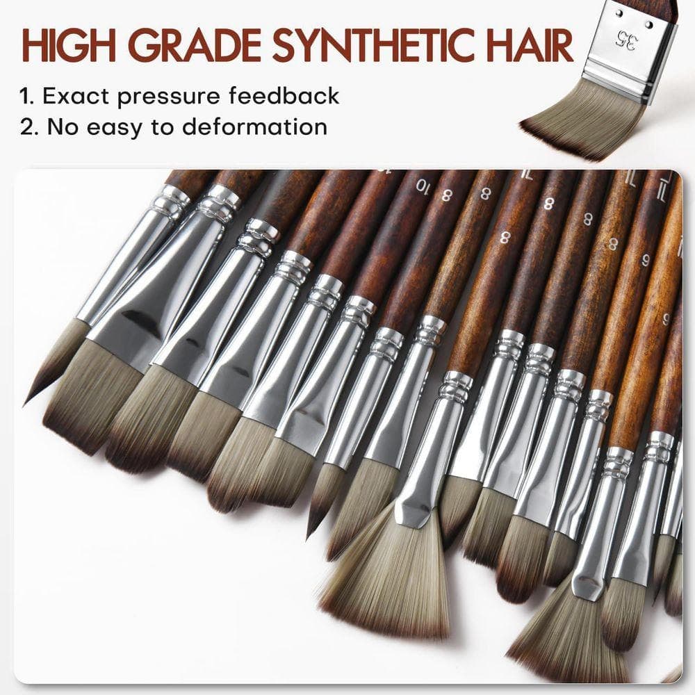 KIWDZFU 25-Pcs Paint Brush Set Professional Artist Series with Synthetic Bristles for Oil Acrylic Canvas Face Painting (2)