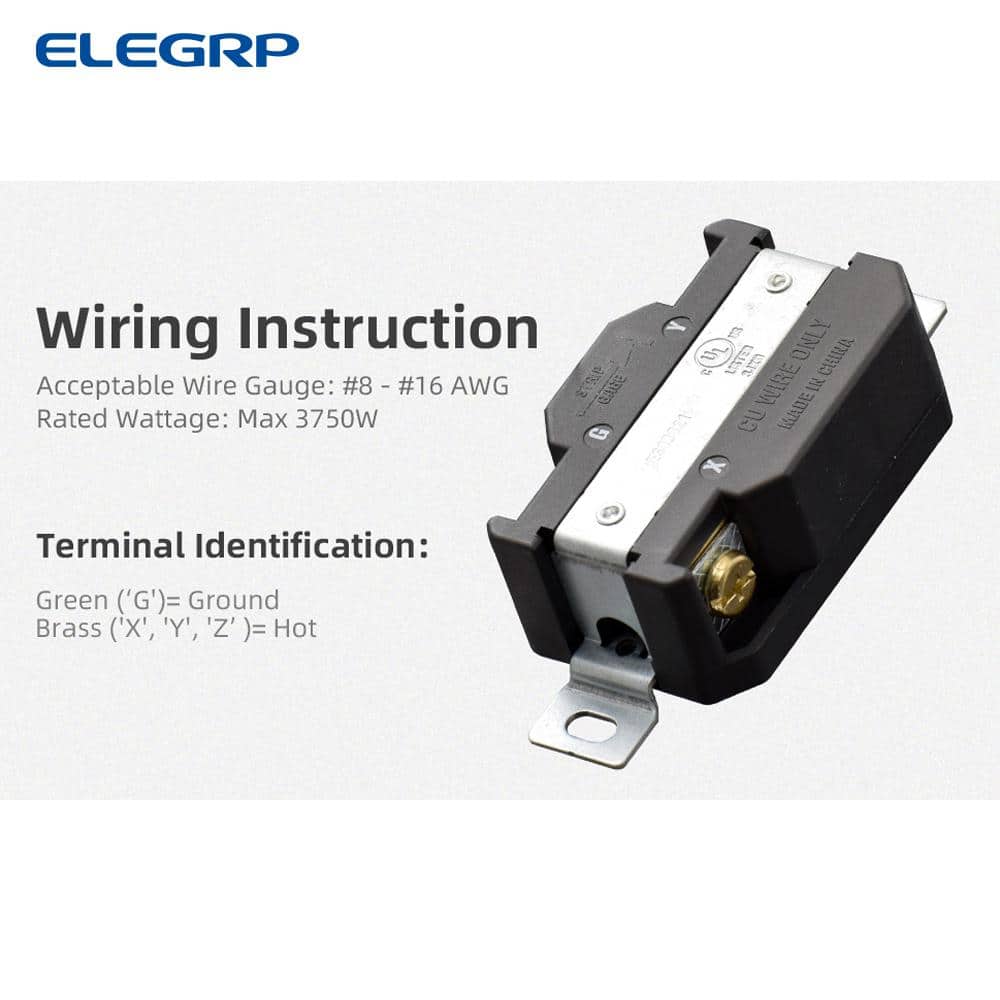ELEGRP 30 Amp 250-Volt NEMA L6-30R Locking Receptacle Single Outlet Industrial Grade Grounding Twist Lock, Black (3)