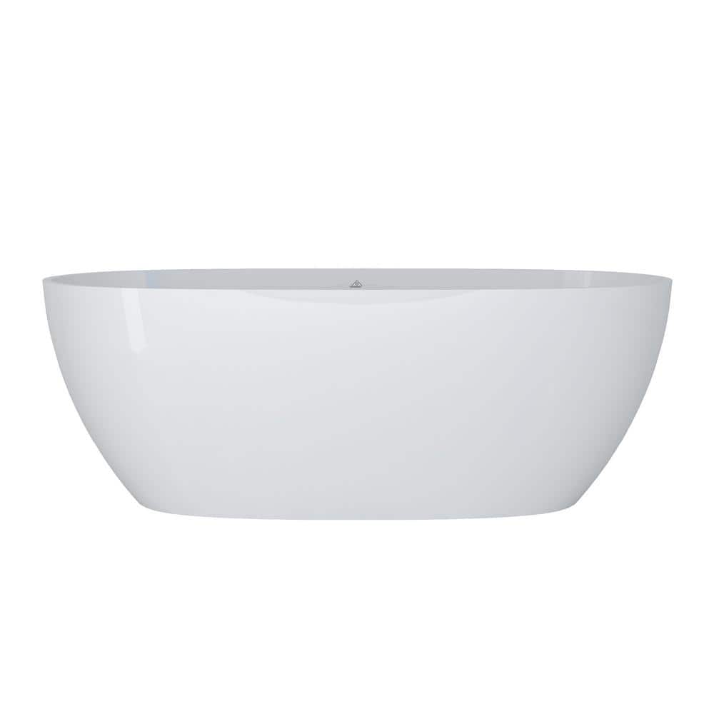 CASAINC 71 in. x 22 in. Solid Surface Stone Free Standing Tub Soaking Bathtub in White with Black Bathtub Pillow (2)