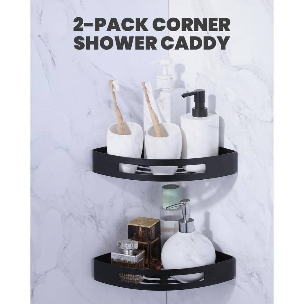 IVIGA Stainless Steel Corner Shower Caddy, Triangular Shower Basket with Concealed Hardware in Matte Black (2-Packs) (2)