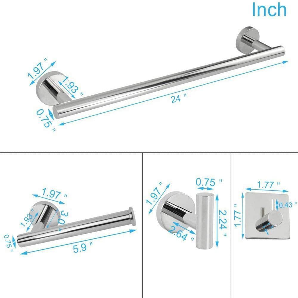 Cubilan 5-Piece Bath Hardware Set with Toilet Paper Holder, 3-Pack Robe Towel Hooks and Towel Bar (4)