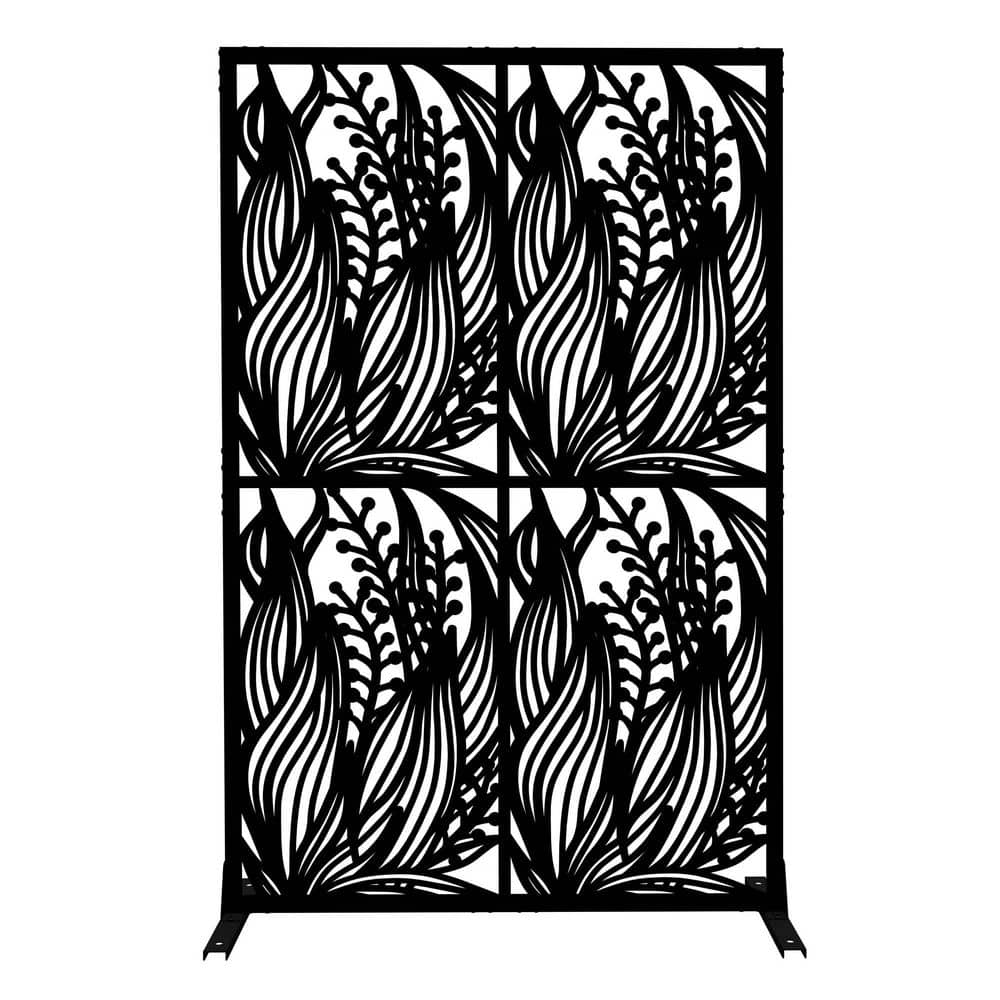 LuckByte 6 ft. H x 3.8 ft. W Black Leaf Shape Metal Privacy Screen Freestanding Decorative Privacy Fence Panels for Garden (1)