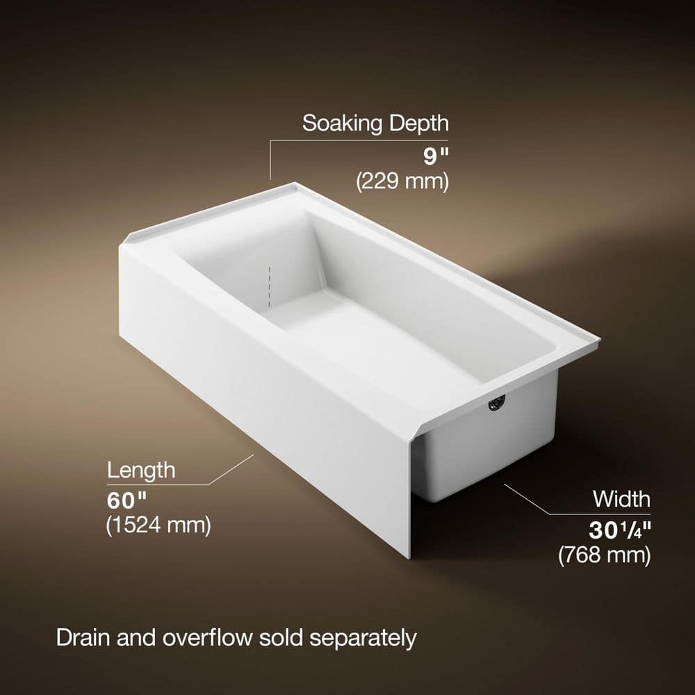 KOHLER Elmbrook 60 in. x 30.25 in. Alcove Deep Soaking Bathtub with Right-Hand Drain in White (4)