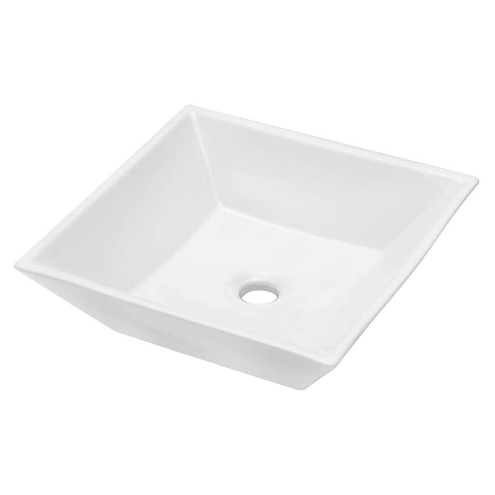 LIVACA 16 in. x 16 in. Drop-In Ceramic Bathroom Sink in White with Stain Resistant Square Bowl Durable Construction (3)