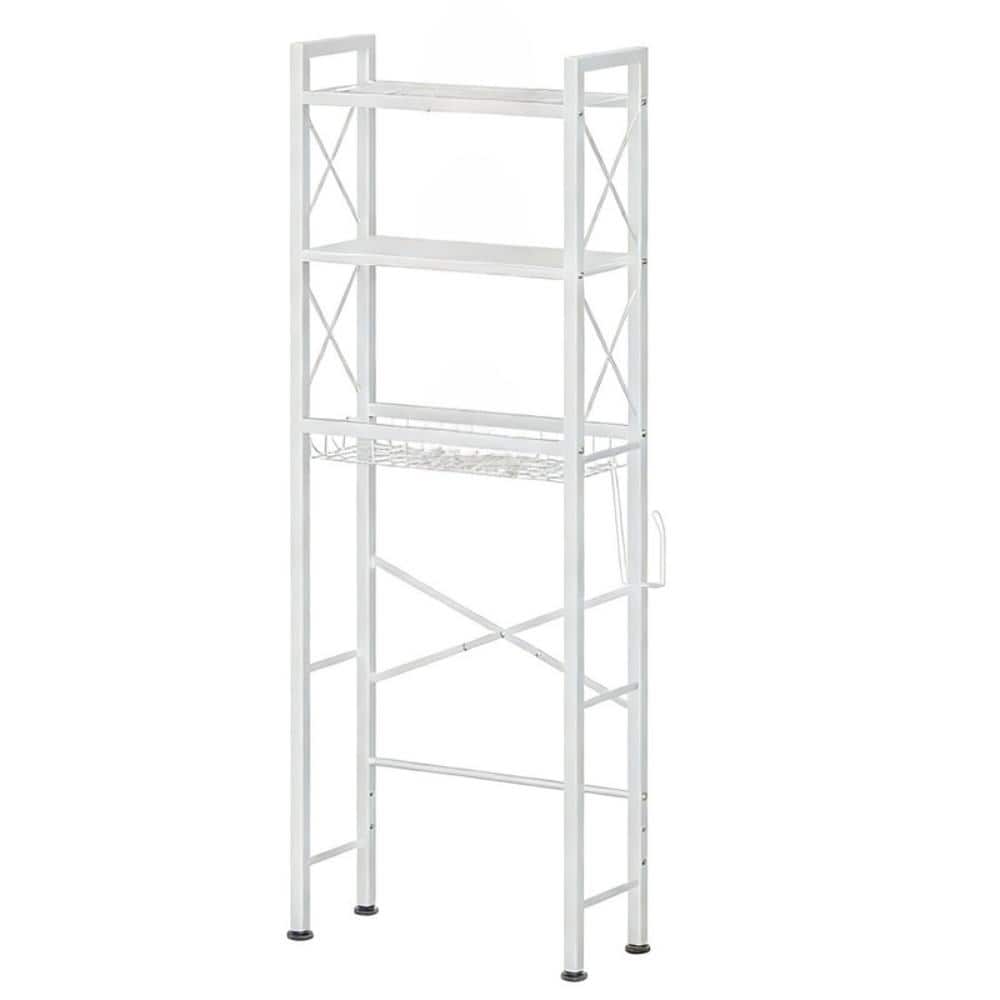 Whatseaso 23.5 in. W x 65 in. H x 10 in. D White Over The Toilet Storage with X Shape Guardrail and Drain Basket (1)