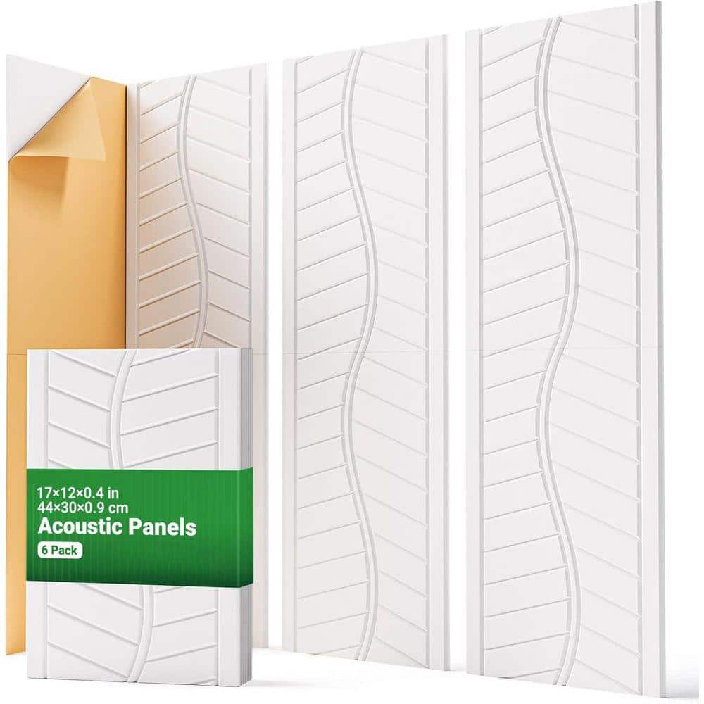 KIWDZFU 6-Pack Self-Adhesive Soundproof Wall Panels, 0.4"x12"x17" High Density Acoustic Panels for Studio, Office, White Foam (1)