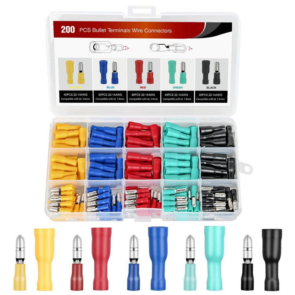 Unbranded 20 Amp 12-Volt Insulated Bullet Connectors with Grounding Plug for Automotive Marine Wiring (200-Pack)