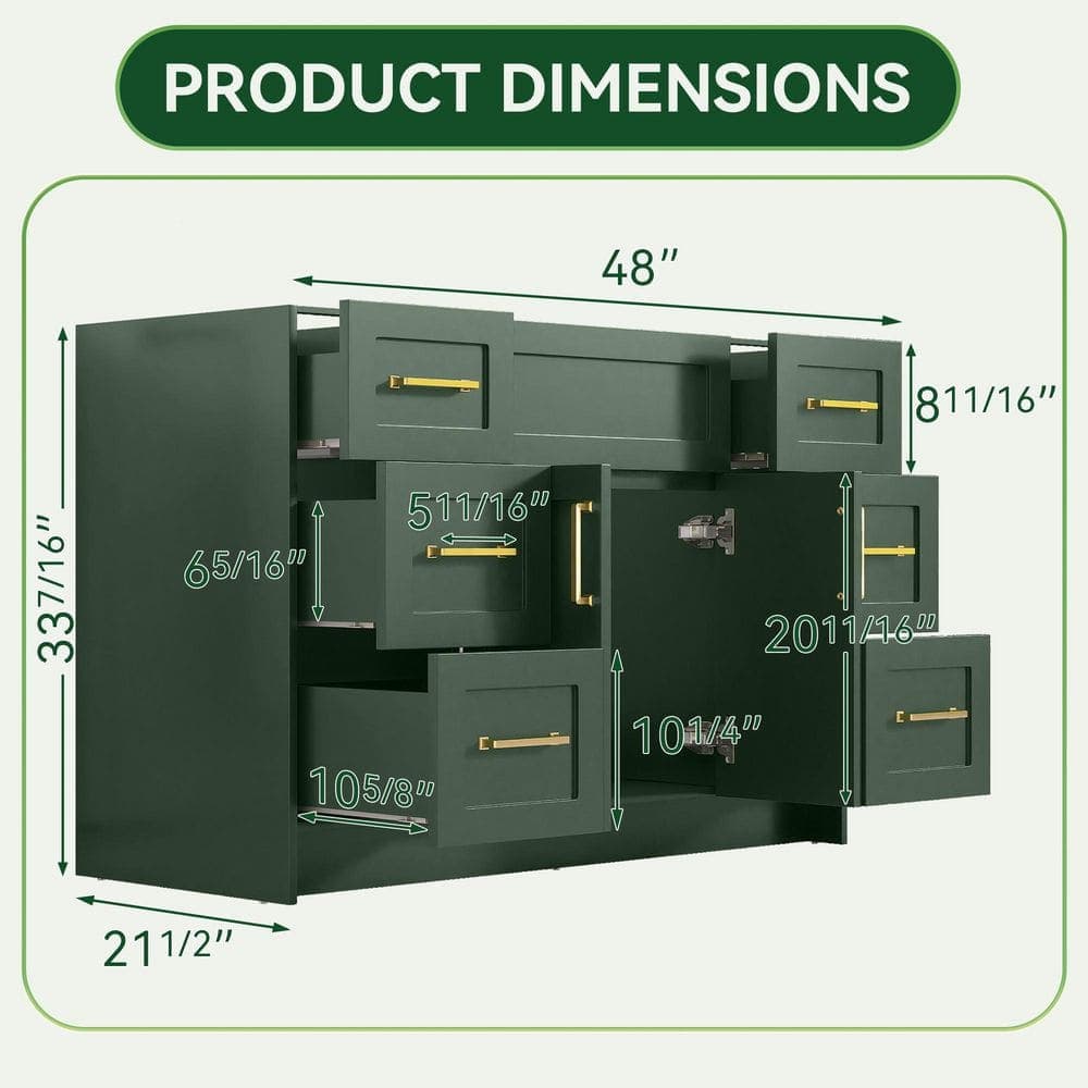 Getpro 48 in. MDF Bath Vanity Cabinet without Top in Green Unassembled with 6 Drawers 2 Door,Soft Closing Floor Mounted Cabinet (2)