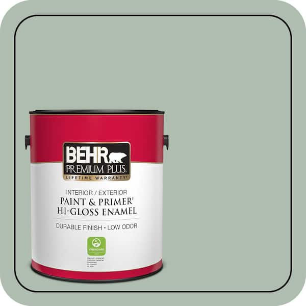 BEHR PREMIUM PLUS 1 gal. #450E-3 Southern Breeze Hi-Gloss Enamel Interior/Exterior Paint & Primer (2)