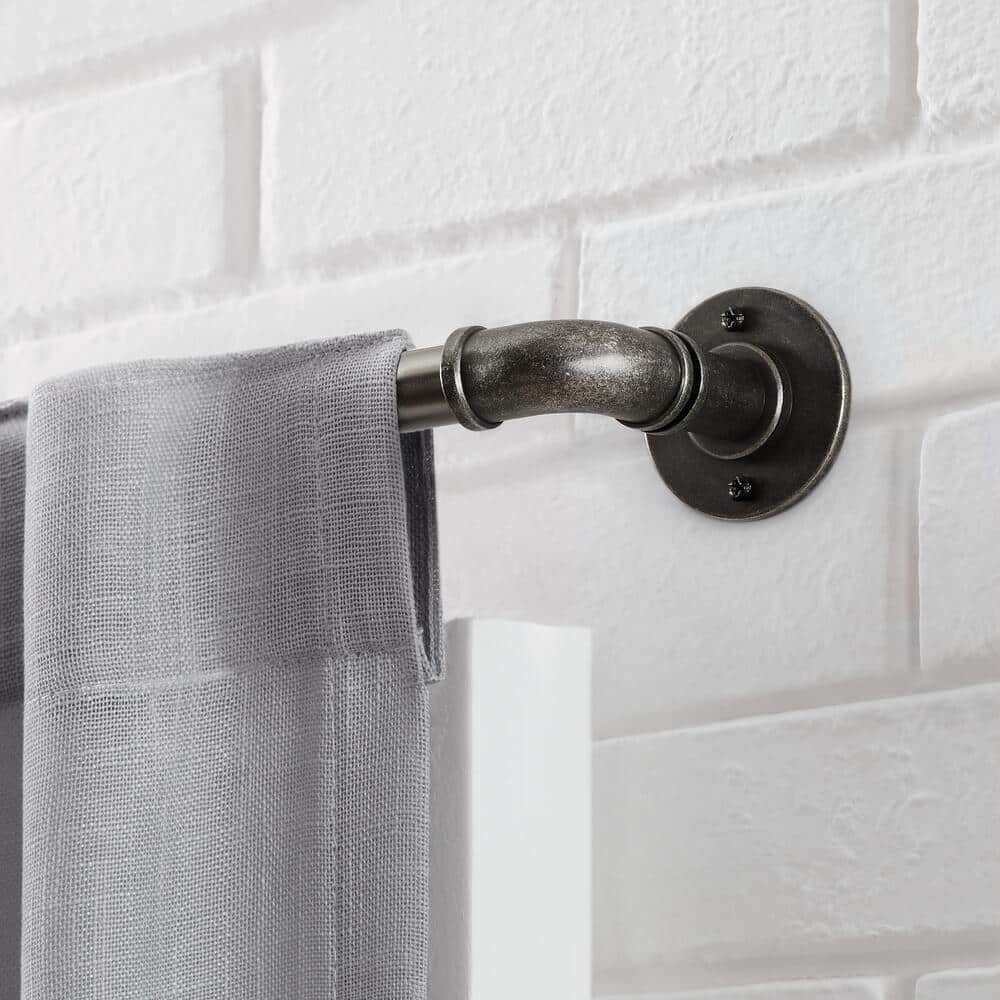 StyleWell 66 in. - 120 in. Telescoping 3/4 in. Industrial Pipe Finial Single Curtain Rod Kit in Gunmetal (3)