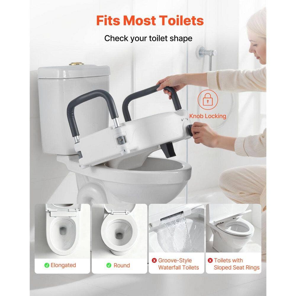 VEVOR Raised Toilet Seat with Arms, 300 lbs. Load Capacity, 5 in. Lift Height, Widened Commode Elevated Toilet Seat Riser (3)