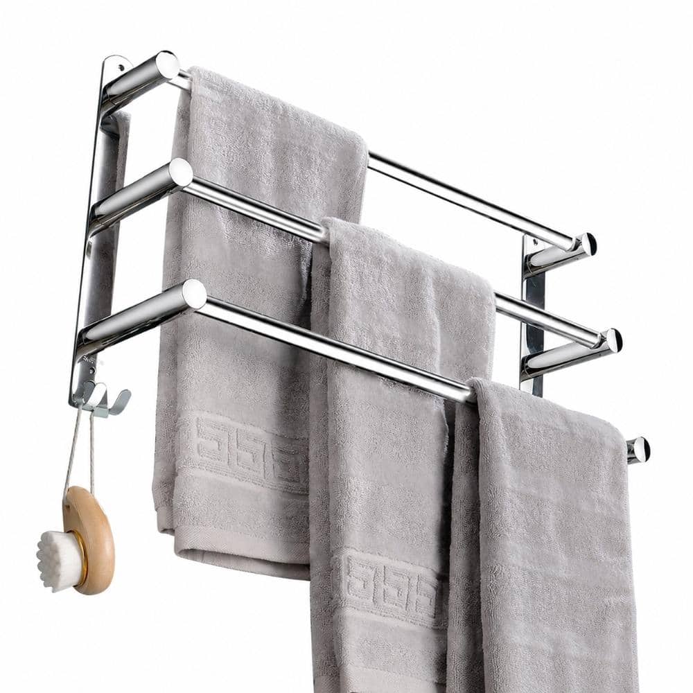 Unbranded Retractable 3 Bar Towel Bar Rack, Stainless Steel 304, Adjustable 20-30 in, Adhesive or Drill Install (1)