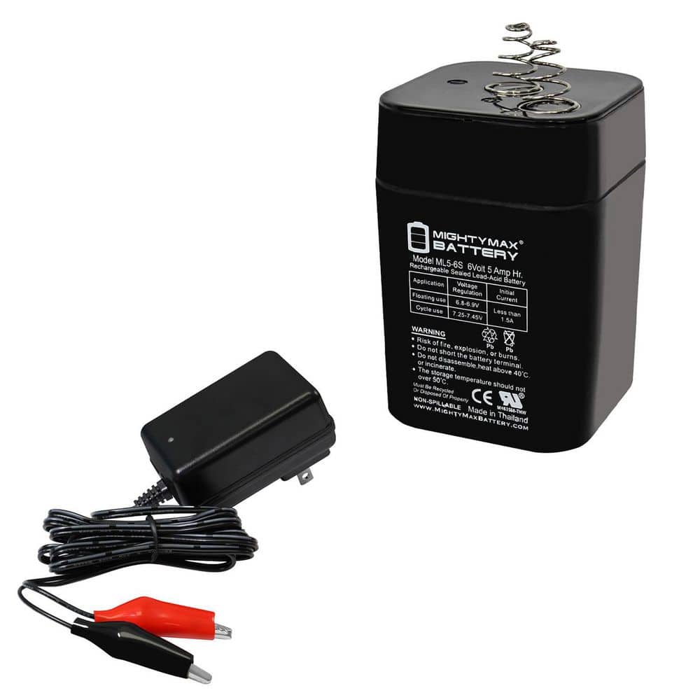 MIGHTY MAX BATTERY ML5-6S-6 Volt 5 AH, Spring S2 Terminal, Rechargeable SLA AGM Battery Includes 6V Charger (1)