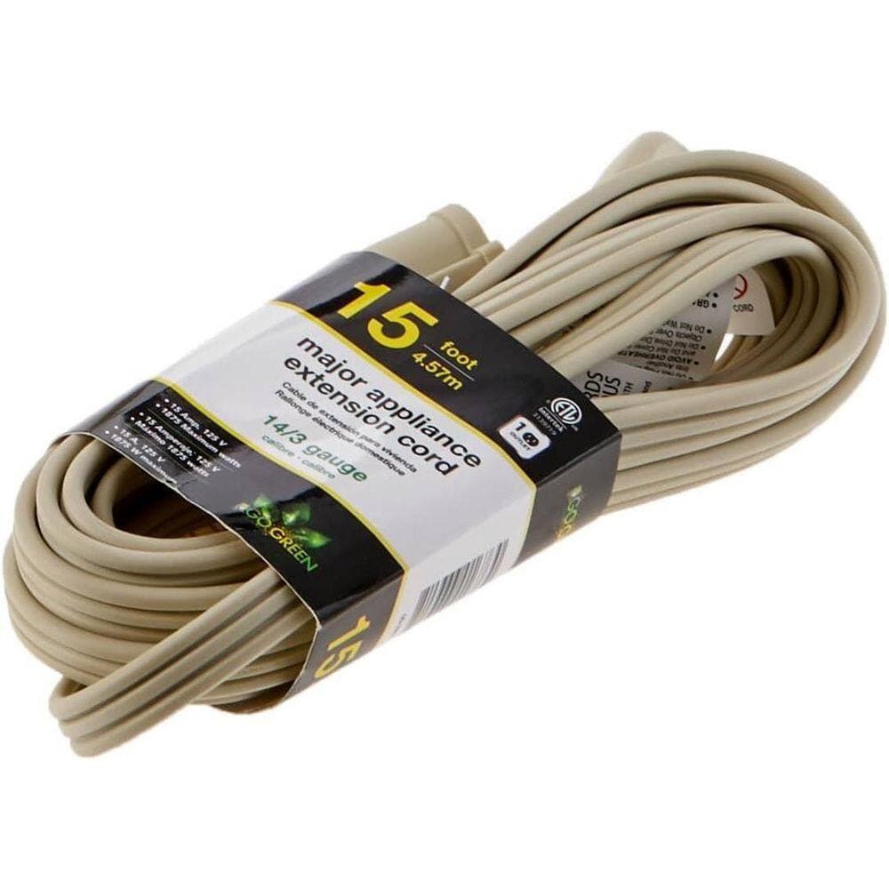 GoGreen Power (G-25615-4) 15 ft. 14/3 Indoor Appliance Extension Cord, Beige, 4 PACK (3)