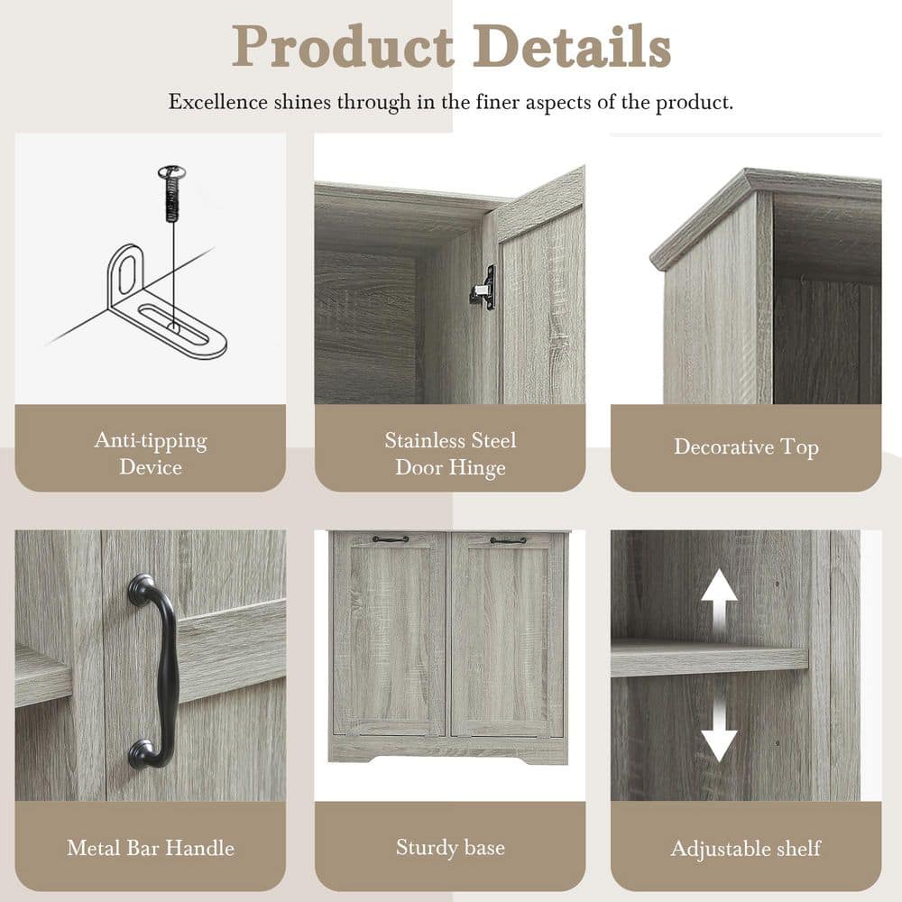 Cesicia 31 in. W 14 in. D 68 in. H Brown Wood Bathroom Linen Cabinet with Tilt-Out Laundry Hamper and Adjustable Shelf (2)