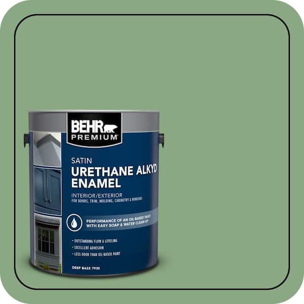 BEHR PREMIUM 1 gal. #M400-5 Baby Spinach Urethane Alkyd Satin Enamel Interior/Exterior Paint (2)