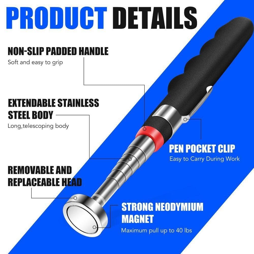 Justincity Telescoping 7 to 30 in. Magnetic Pickup Tool Strong 40 lb. Magnet Non-Slip Extendable Nail Picker (2-Pack) (3)