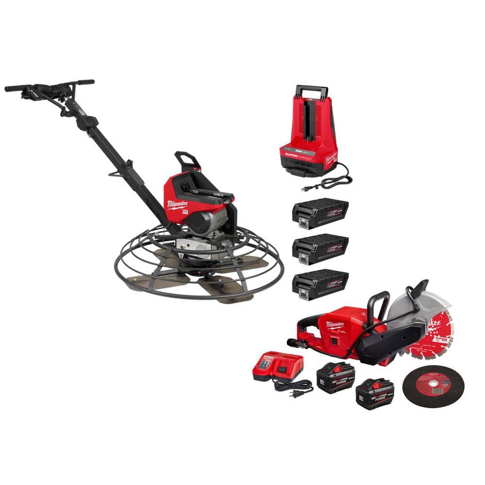 Milwaukee MX FUEL Lithium-Ion Cordless 36 in. Walk-Behind Trowel Kit with (3) FORGE 12.0 Batteries, MX FUEL SuperCharger&CutOffSaw