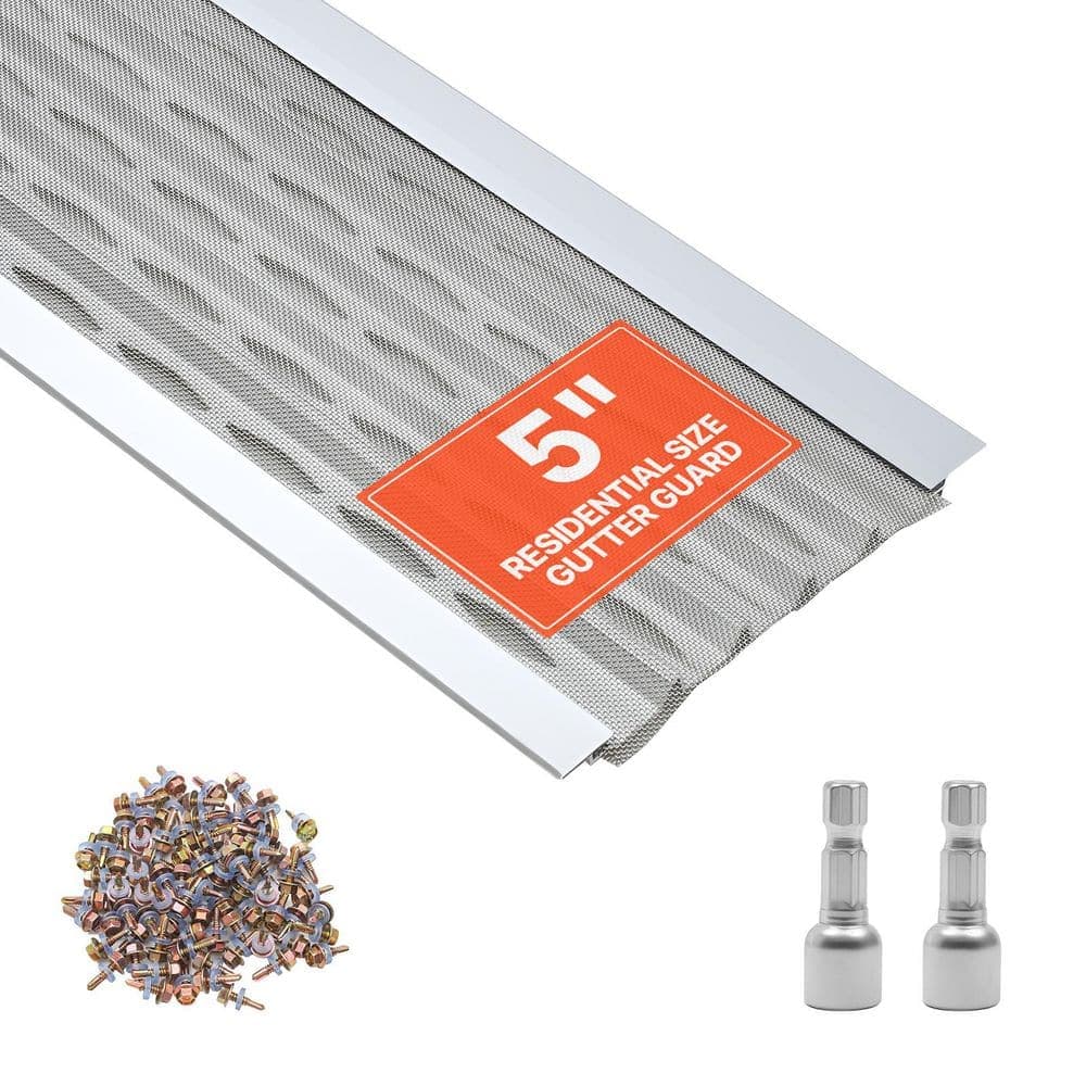 VEVOR Gutter Guard, 5 in. Aluminum Gutter Cover with Stainless Steel Micro Mesh, 100 ft. Length, Screws Included, 20 Pieces