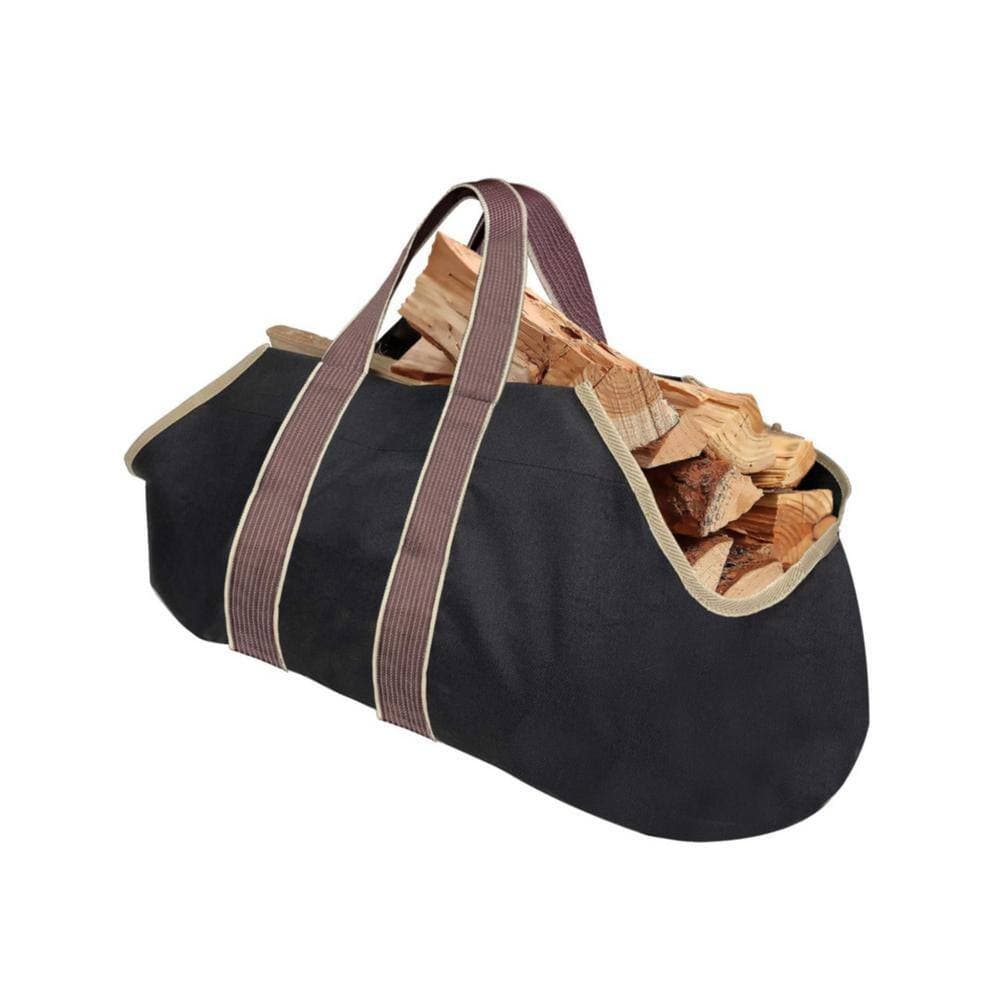 Angel Sar Black Spacious Canvas Tote Bag for Indoor Fireplace, Outdoor Woodpile Organization & Efficient Firewood Hauling (2)