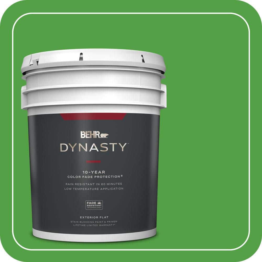 BEHR DYNASTY 5 gal. #S-G-440 Green Acres Flat Exterior Stain-Blocking Paint & Primer