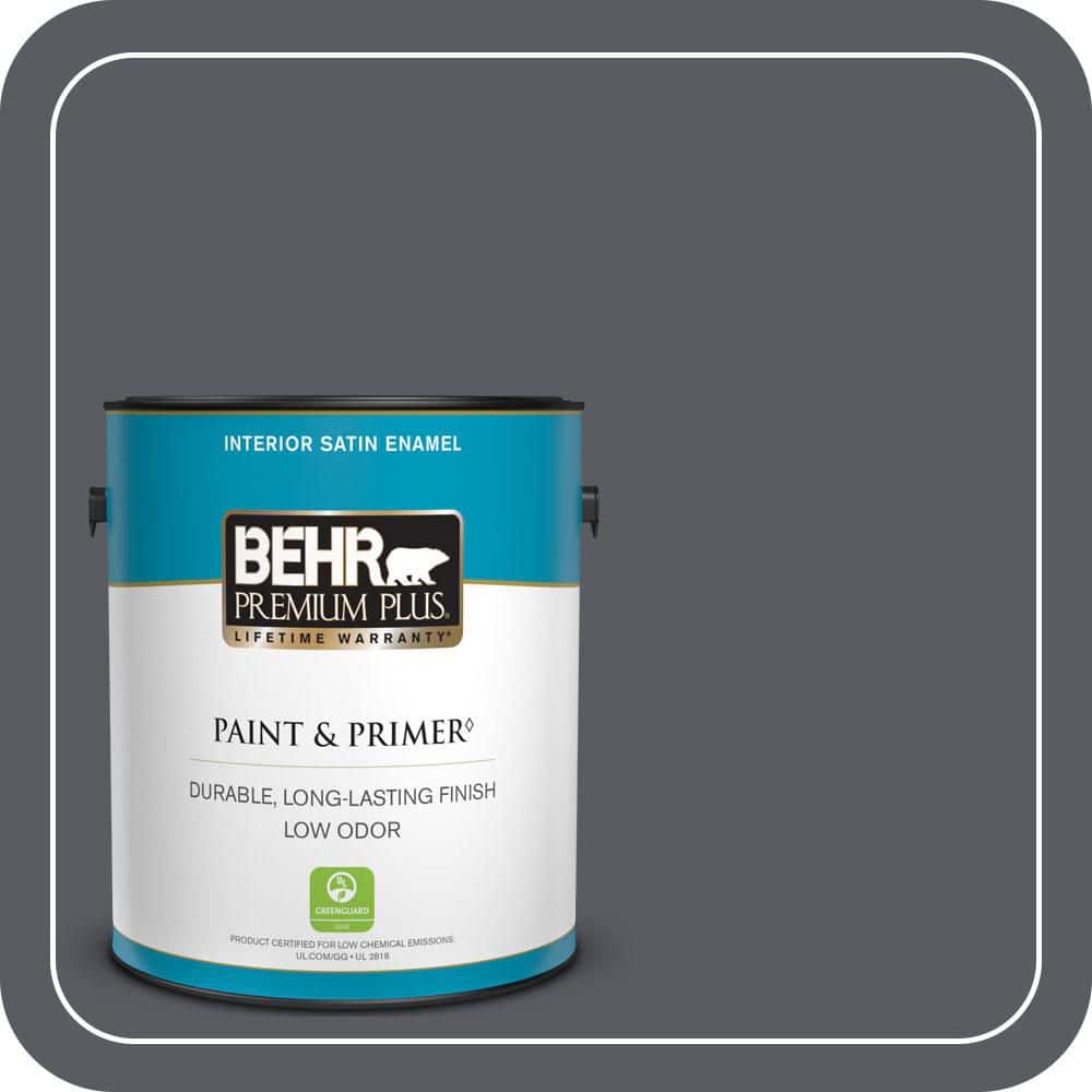 BEHR PREMIUM PLUS 1 gal. #PPU18-02 Pencil Point Satin Enamel Low Odor Interior Paint & Primer