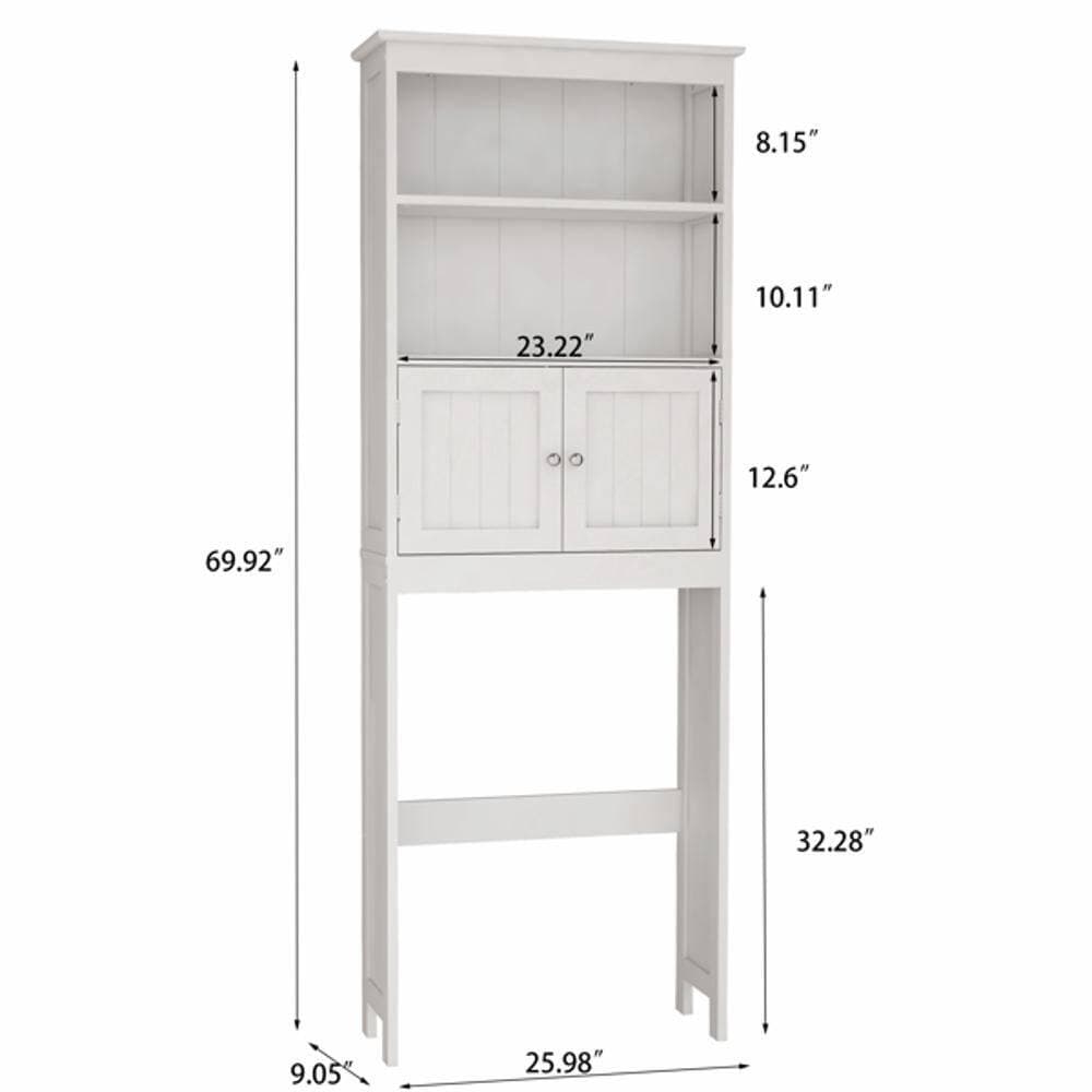 Wudkey 25.98 in. W x 69.92 in. H x 9.05 in. D Wood Over The Toilet Rack, White Rectangular Storage Shelf with 2 Doors (2)