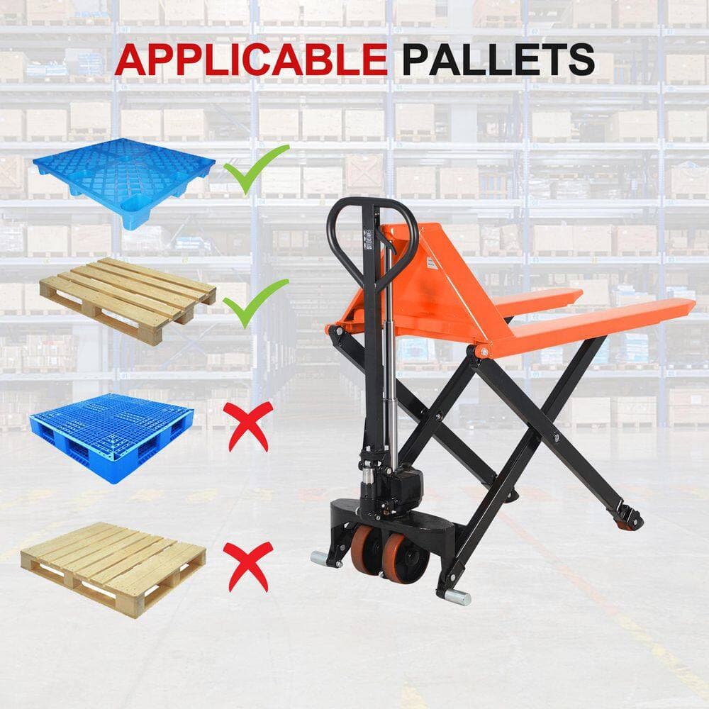 TORY CARRIER (2-Pack) Orange 45 x 21 in. Fork 2,200 lbs. Scissor Hand Pallet Jack 31.5 in. High Lift Warehouse Pallet Truck (2)
