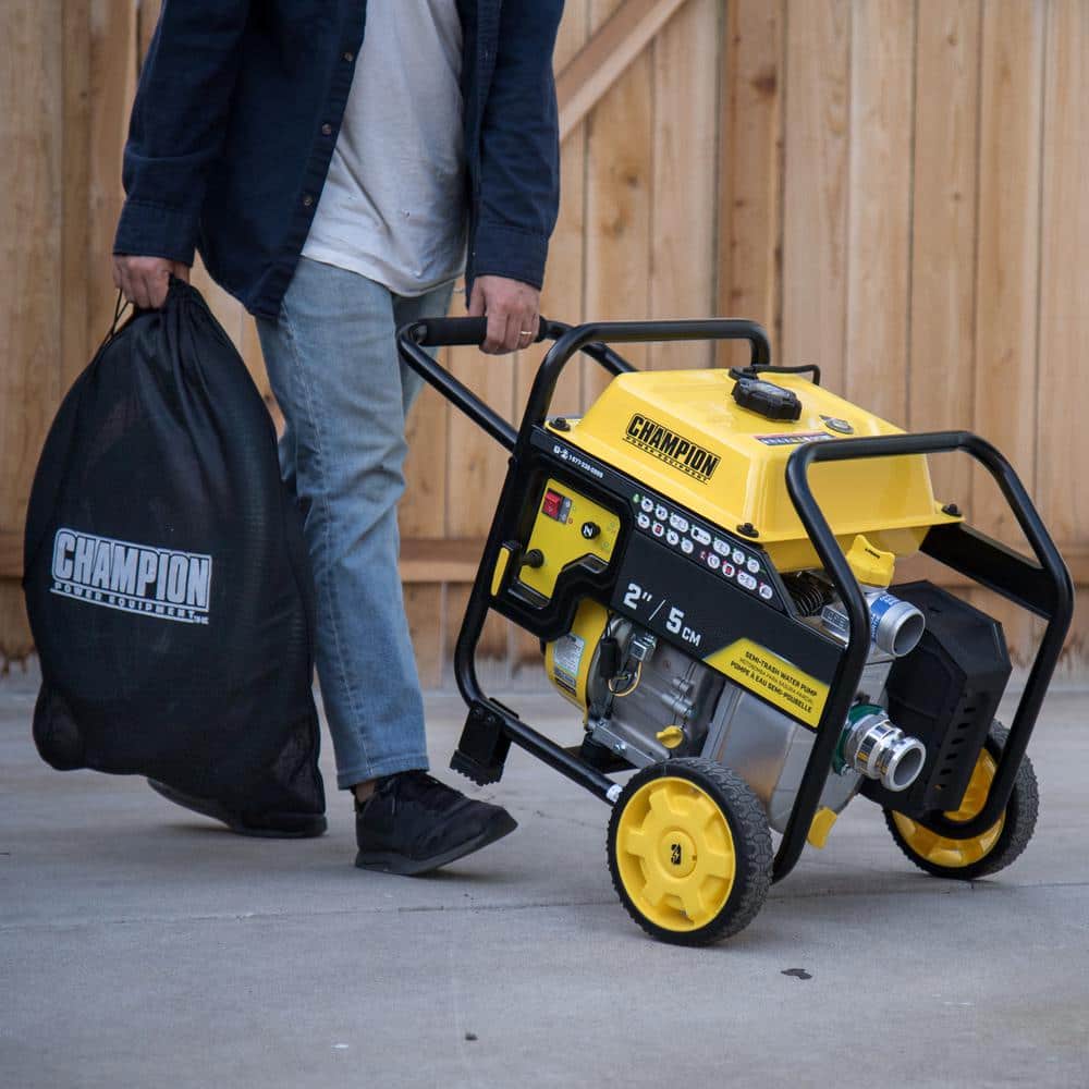 Champion Power Equipment 2 in. Gas-Powered Semi-Trash Water Transfer Pump with Hose and Wheel Kit (3)