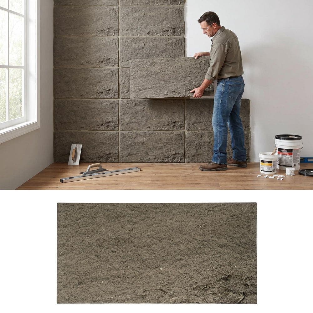 FUFU&GAGA 47 in. W x 24 in. L Dark Gray B2 Fire Rated Faux Stone Siding Polyurethane Slate Rock Veneer Panel (18-Pack) (3)