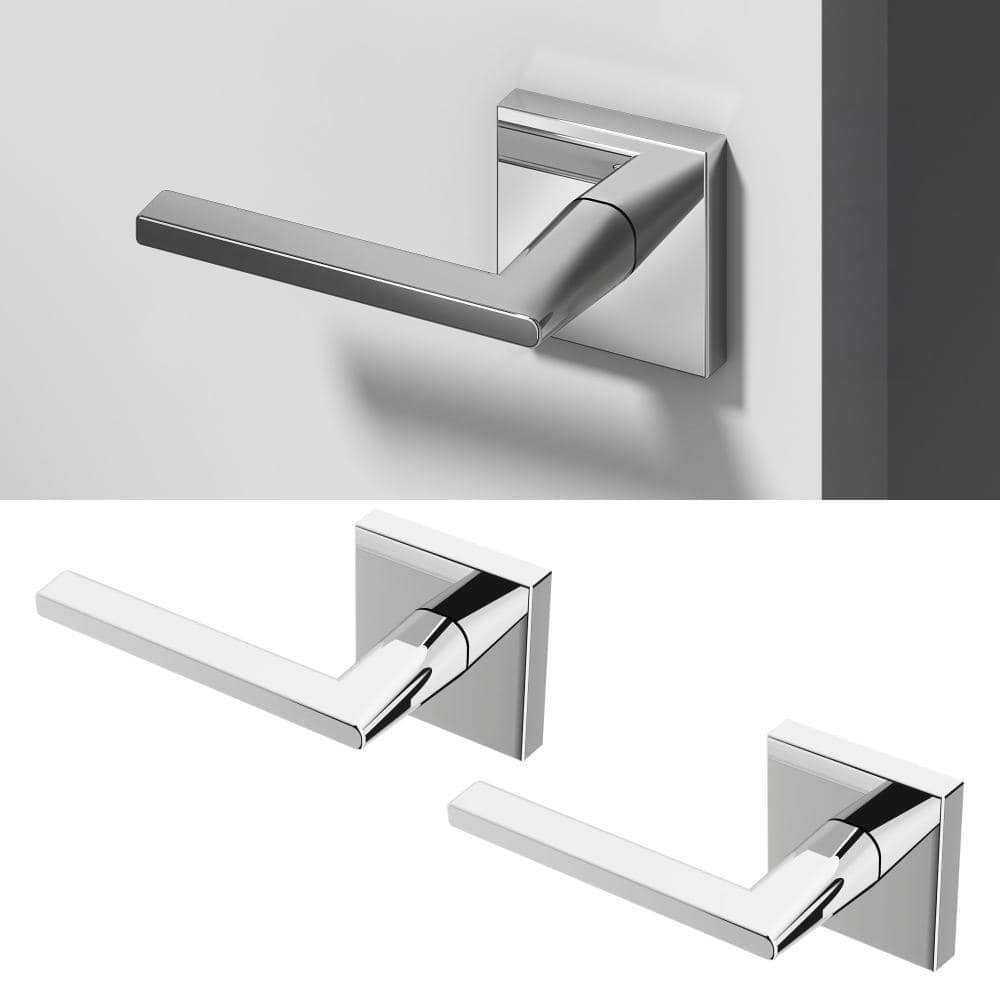 Okun Quadra Metal Chrome Dummy Door Handle with Square Rosette 2-Pack