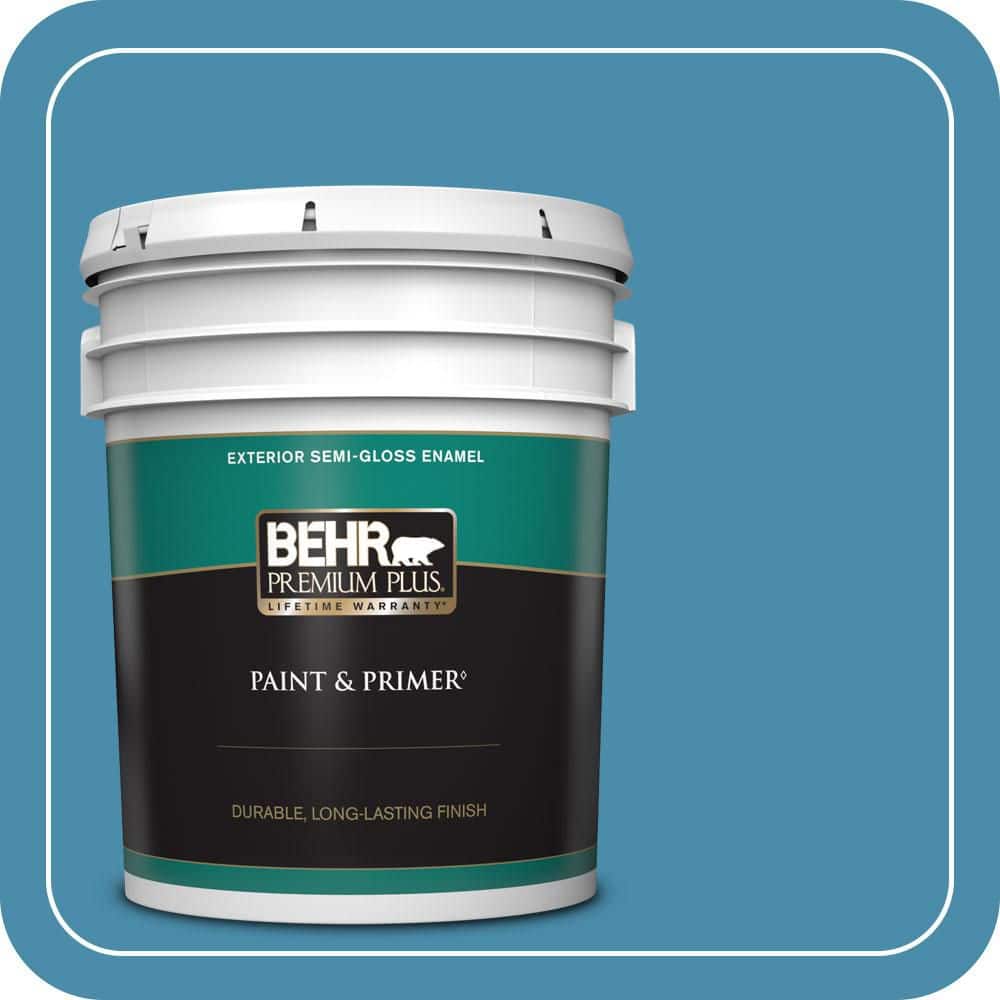 BEHR PREMIUM PLUS 5 gal. #550D-6 Blue Chaise Semi-Gloss Enamel Exterior Paint & Primer