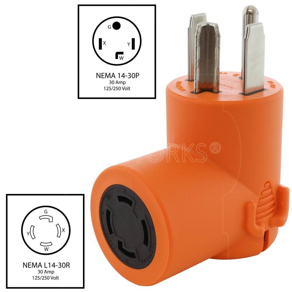 AC WORKS Dryer Outlet Adapter 4-Prong Dryer 14-30P Plug to 4-Prong Locking 30 Amp 125/250 L14-30R Adapter (2)