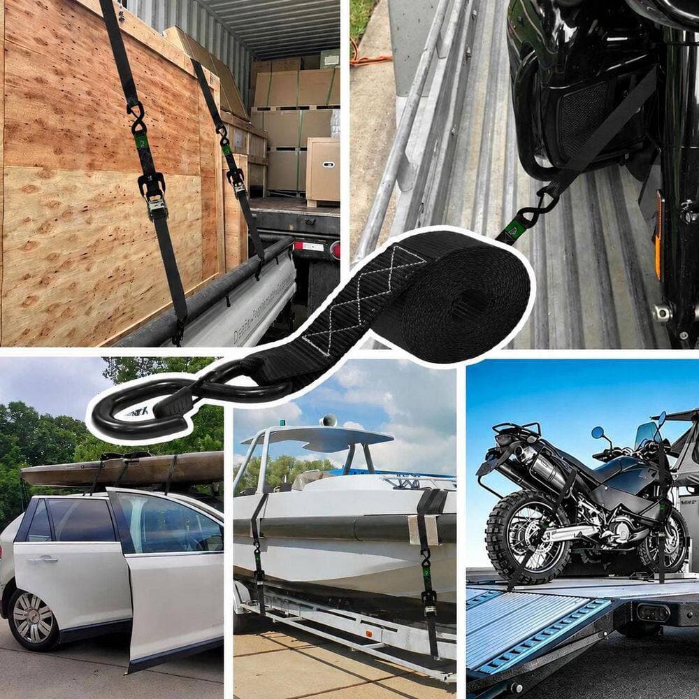 LAIFUCAM 8 ft. x 1.5 in. Ratchet Tie Down Straps Heavy Duty Set Wear-Resistant S-Hook Motorcycle Cargo 4 Pack (2)